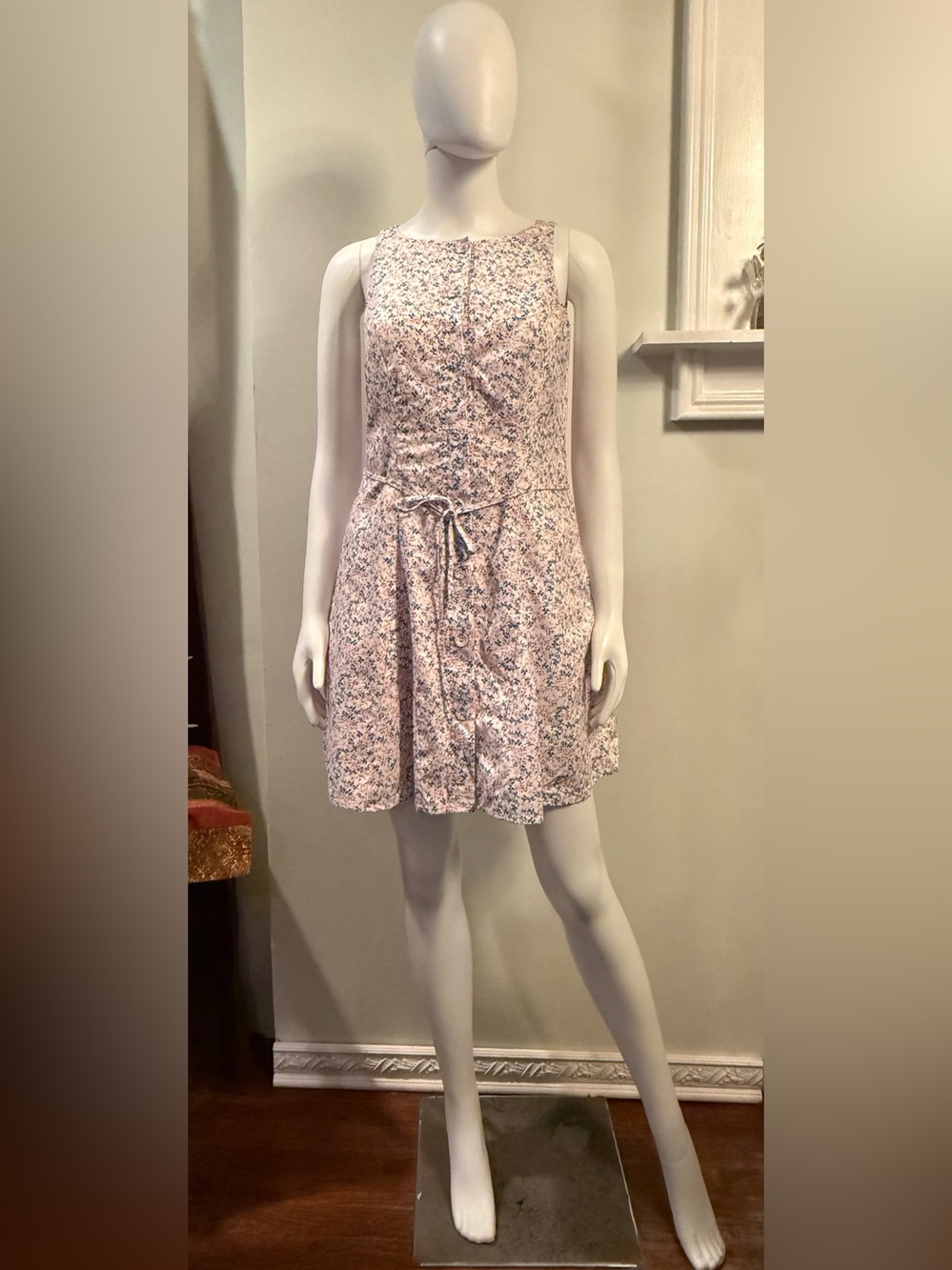 Floral Pink Tie-Waist Mini Dress